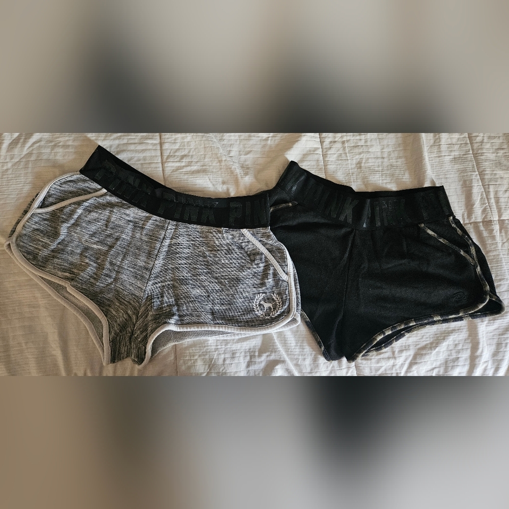 2 PAIR PINK Victoria's Secret Logo Band Varsity Shorts Large